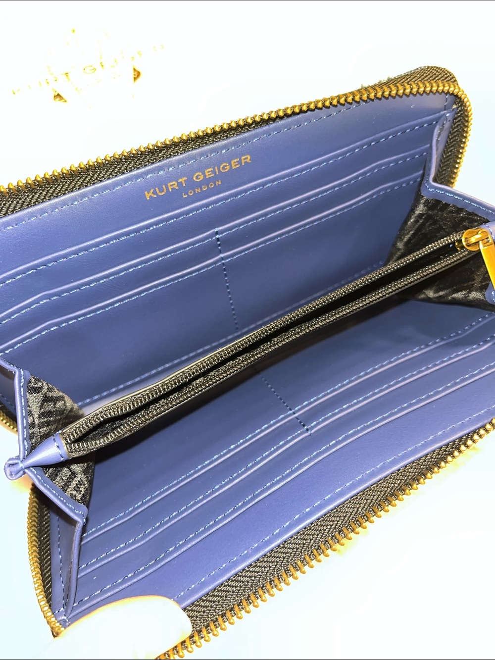 Kurt Geiger NWT! Brixton Quilted Fringed Denim Zip Around Wallet - Picture 7 of 8